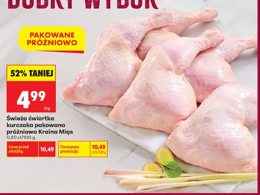 Świeża ćwiartka kurczaka pakowana próżniowo Kraina Mięs promocja w Biedronka