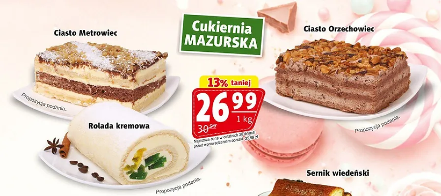 Ciasto Orzechowiec Cukiernia Mazurska promocja w Prim Market