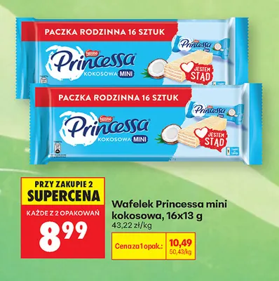 Wafelek Princessa mini kokosowa 16-pak promocja w Biedronka