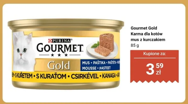 Karma dla kotów mus z kurczakiem Purina Gourmet Gold promocja w Biedronka