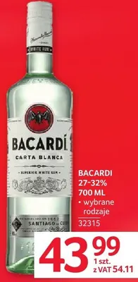Rum Bacardi Carta Blanca 27-32% 700 ml promocja w Selgros