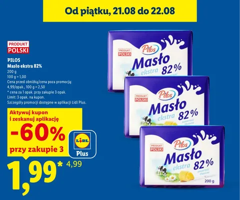 Masło ekstra Pilos 82% promocja w Lidl
