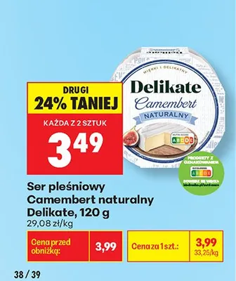 Ser pleśniowy Camembert naturalny Delikate promocja w Biedronka