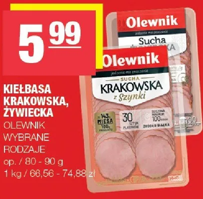 Kiełbasa krakowska sucha z szynki promocja w SPAR