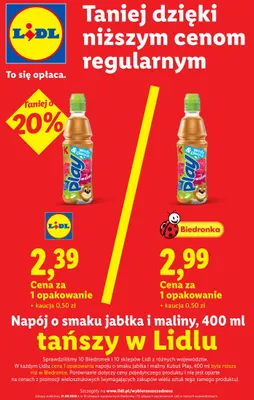 Napój o smaku jabłka i maliny Kubuś Play promocja w Lidl