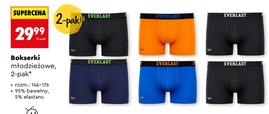 Bokserki młodzieżowe Everlast 2-pak promocja w Biedronka