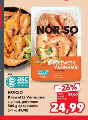 Krewetki Vannamei z głową gotowane Norso promocja w Kaufland