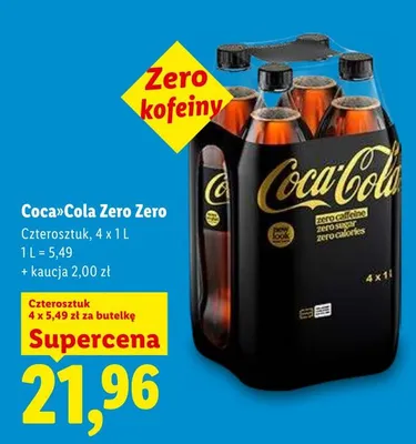 Napój gazowany Coca-Cola Zero Zero czterosztukt 4x1l promocja w Lidl