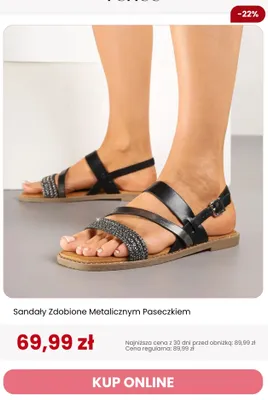 Sandały damskie zdobione metalicznym paseczkiem Renee promocja w Renee