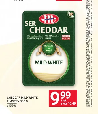 Ser cheddar Mild White w plastrach Mlekovita promocja w Selgros