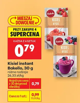 Kisiel instant Bakello różne rodzaje promocja w Biedronka