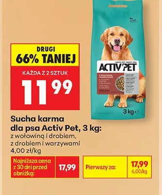 Sucha karma dla psa Activ Pet z drobiem i warzywami promocja w Biedronka