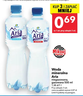 Woda mineralna Aria niegazowana promocja w LEWIATAN