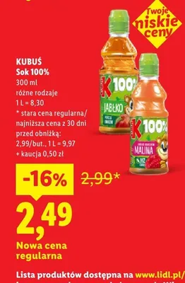 Sok 100% Kubuś promocja w Lidl