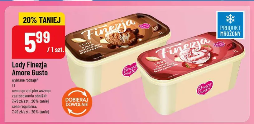 Lody truskawkowe Amore Gusto Finezja promocja w POLOmarket