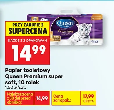 Papier toaletowy Premium super soft, 10 rolek promocja w Biedronka