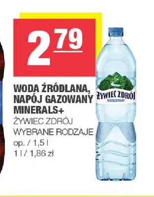 Woda źródlana napój gazowany Minerals+ Żywiec Zdrój promocja w SPAR