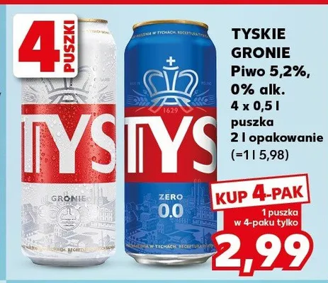 Piwo Tyskie Zero 0% alk. promocja w Kaufland