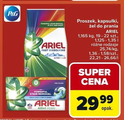 Proszek, kapsułki, żel do prania Ariel promocja w Carrefour