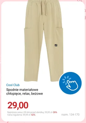 Spodnie materiałowe chłopięce Cool Club relax beżowe promocja w Smyk