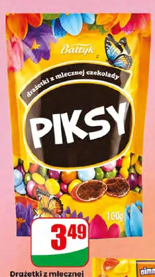 Drażetki z mlecznej czekolady Piksy Bałtyk promocja w Dino