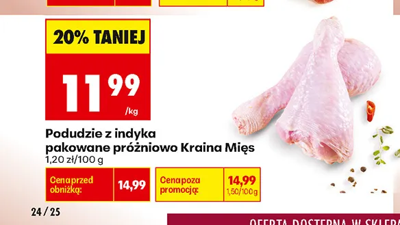 Podudzie z indyka pakowane próżniowo Kraina Mięs promocja w Biedronka