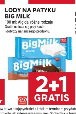 Lody na patyku Big Milk promocja w Stokrotka