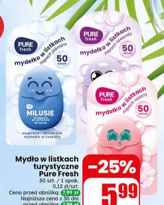 Mydło w listkach turystyczne Pure Fresh promocja w Dino