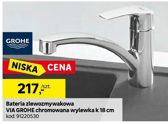 Bateria zlewozmywakowa VIA GROHE chromowana wylewka 18cm promocja w Leroy Merlin