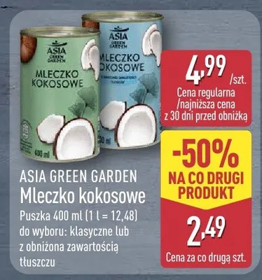 Mleczko kokosowe ASIA GREEN GARDEN z obniżoną zawartością tłuszczu promocja w Aldi