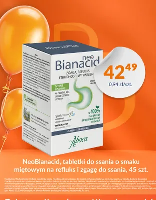 Tabletki do ssania na refluks i zgagę o smaku miętowym NeoBianacid promocja w DOZ.PL
