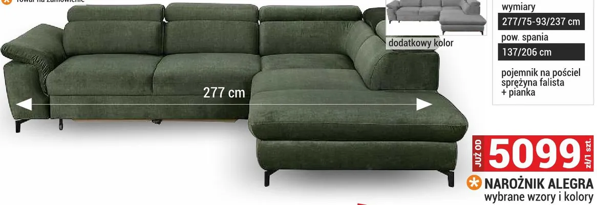 Narożnik Alegra 277/75-93/237cm wybrane wzory i kolory promocja w Merkury Market