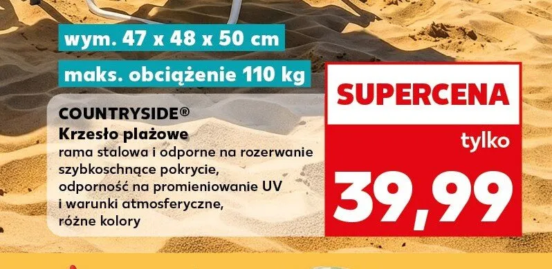 Krzesło plażowe COUNTRYSIDE wym. 47x48x50cm maks. obciążenie 110kg promocja w Kaufland