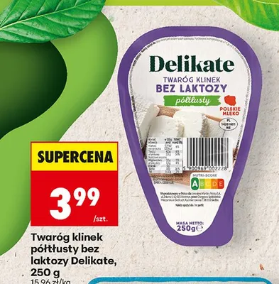Twaróg klinek półtłusty bez laktozy Delikate promocja w Biedronka