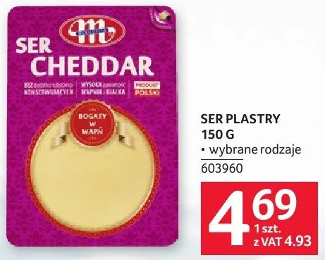 Ser plastry cheddar Mlekovita 150 g promocja w Selgros