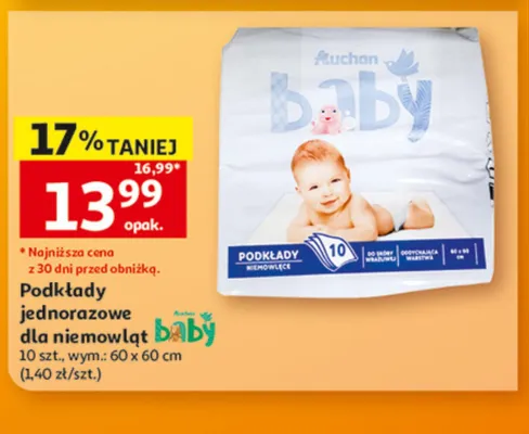 Podkłady jednorazowe dla niemowląt Auchan Baby promocja w Auchan