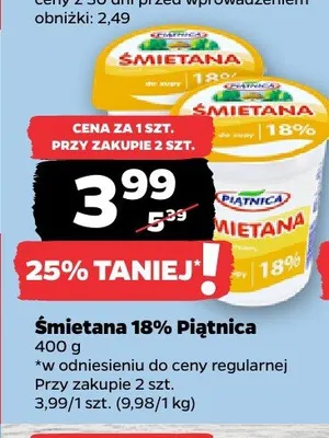 Śmietana 18% Piątnica promocja w Netto