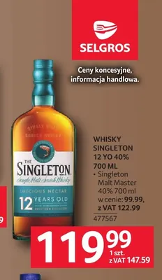 Whisky Singleton Malt Master 40% promocja w Selgros