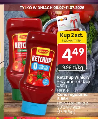 Ketchup 0% dodatku cukru Winiary promocja w Market Point
