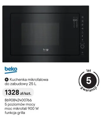 Kuchenka mikrofalowa do zabudowy beko 25l promocja w Castorama