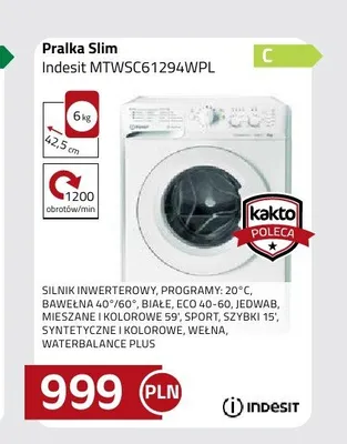 Pralka Slim Indesit MTWSC61294WPL promocja w kakto.pl