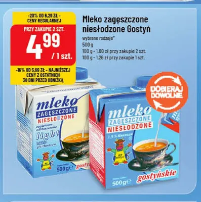 Mleko zagęszczone niesłodzone light Gostyń promocja w POLOmarket