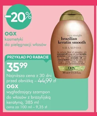 Szampon wygładzający do włosów OGX z brazylijską keratyną promocja w Super-Pharm