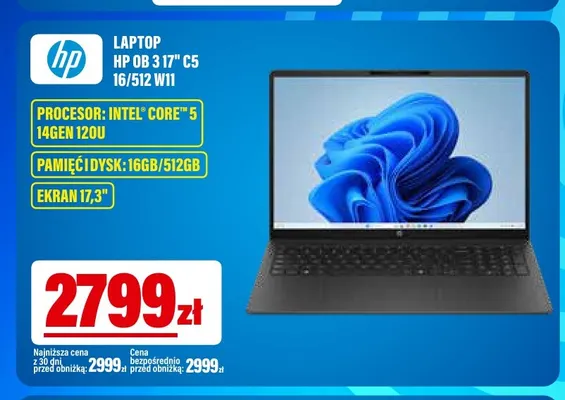 Laptop Hp 17" C5 16/512 W11 promocja w RTV EURO AGD