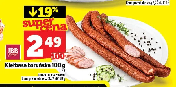Kiełbasa toruńska JBB 100 g promocja w TOPAZ