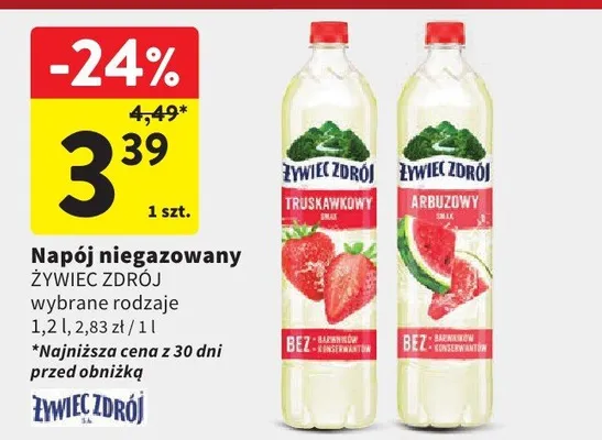 Napój niegazowany Żywiec Zdrój arbuzowy promocja w Intermarche