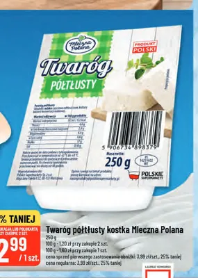 Twaróg półtłusty kostka Mleczna Polana promocja w POLOmarket