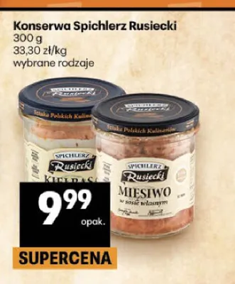 Konserwa Spichlerz Rusiecki mięsiwo w sosie własnym promocja w Delikatesy Centrum