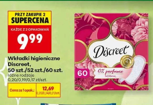 Wkładki higieniczne Discreet Normal 0% perfume promocja w Biedronka