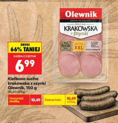 Kiełbasa sucha krakowska wieprzowa z indykiem Olewnik promocja w Biedronka